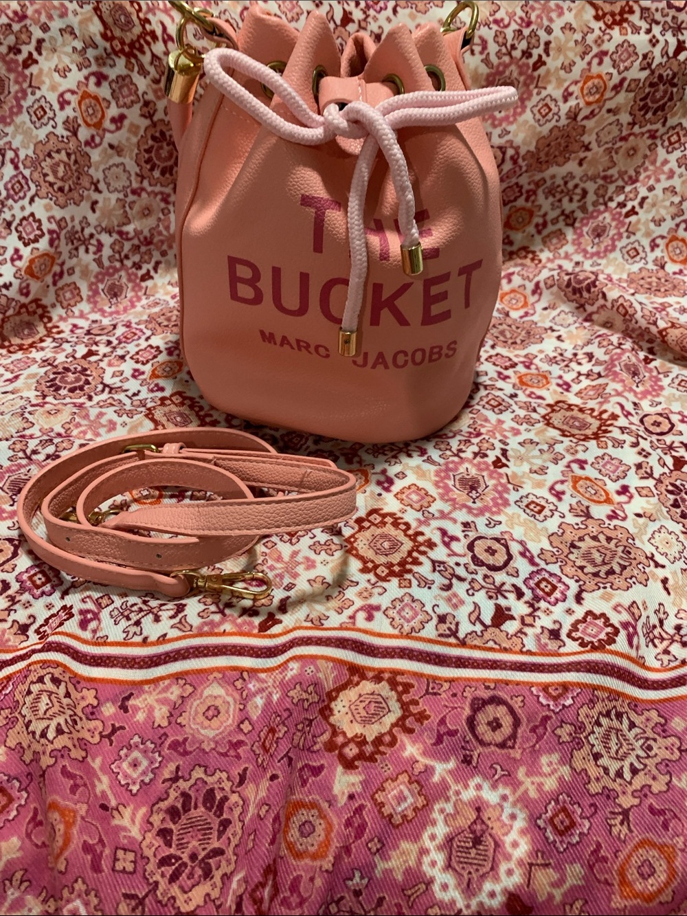Marc Jacobs Peach Pink 'The Bucket' Drawstring Mini Bag
